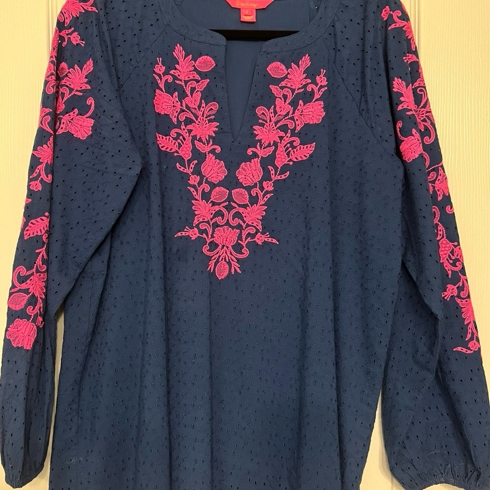 Lilly Pulitzer Blue Embellished Tunic Blouse
